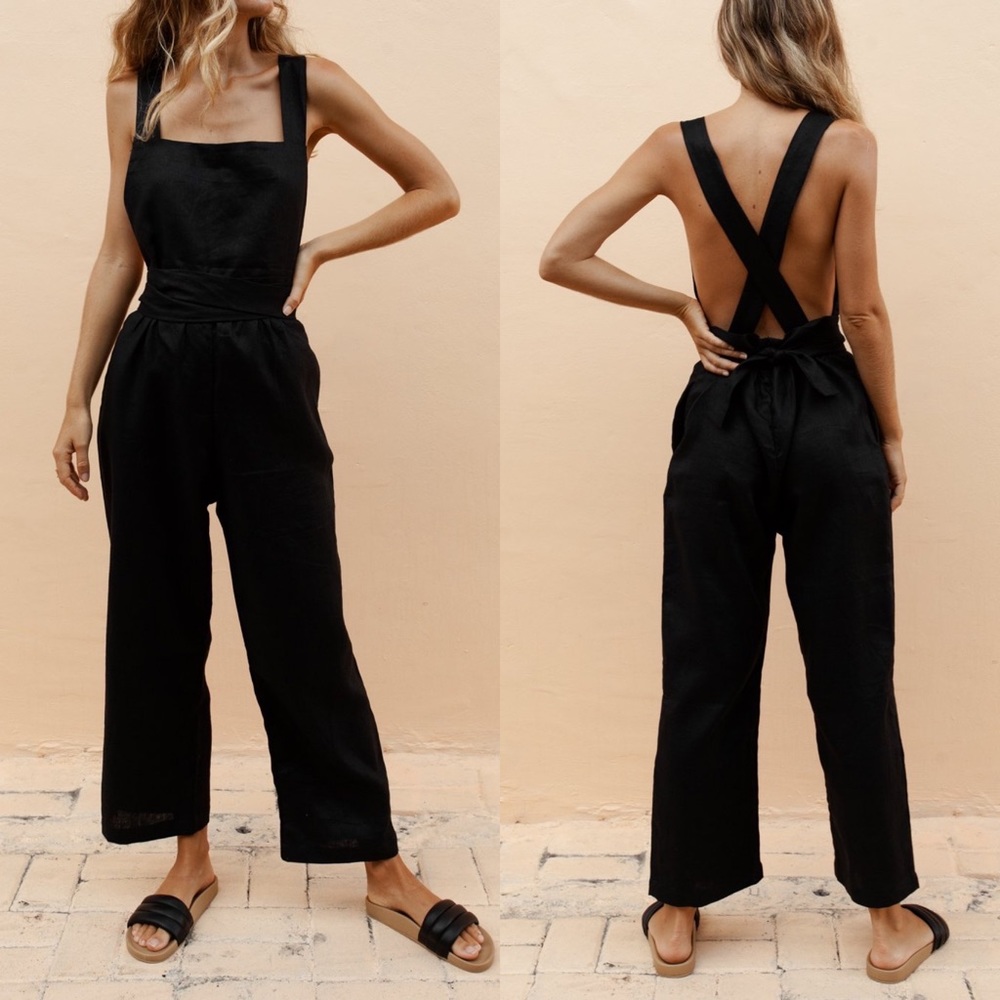 Posse | NWT Isobel Black Linen Jumpsuit Large